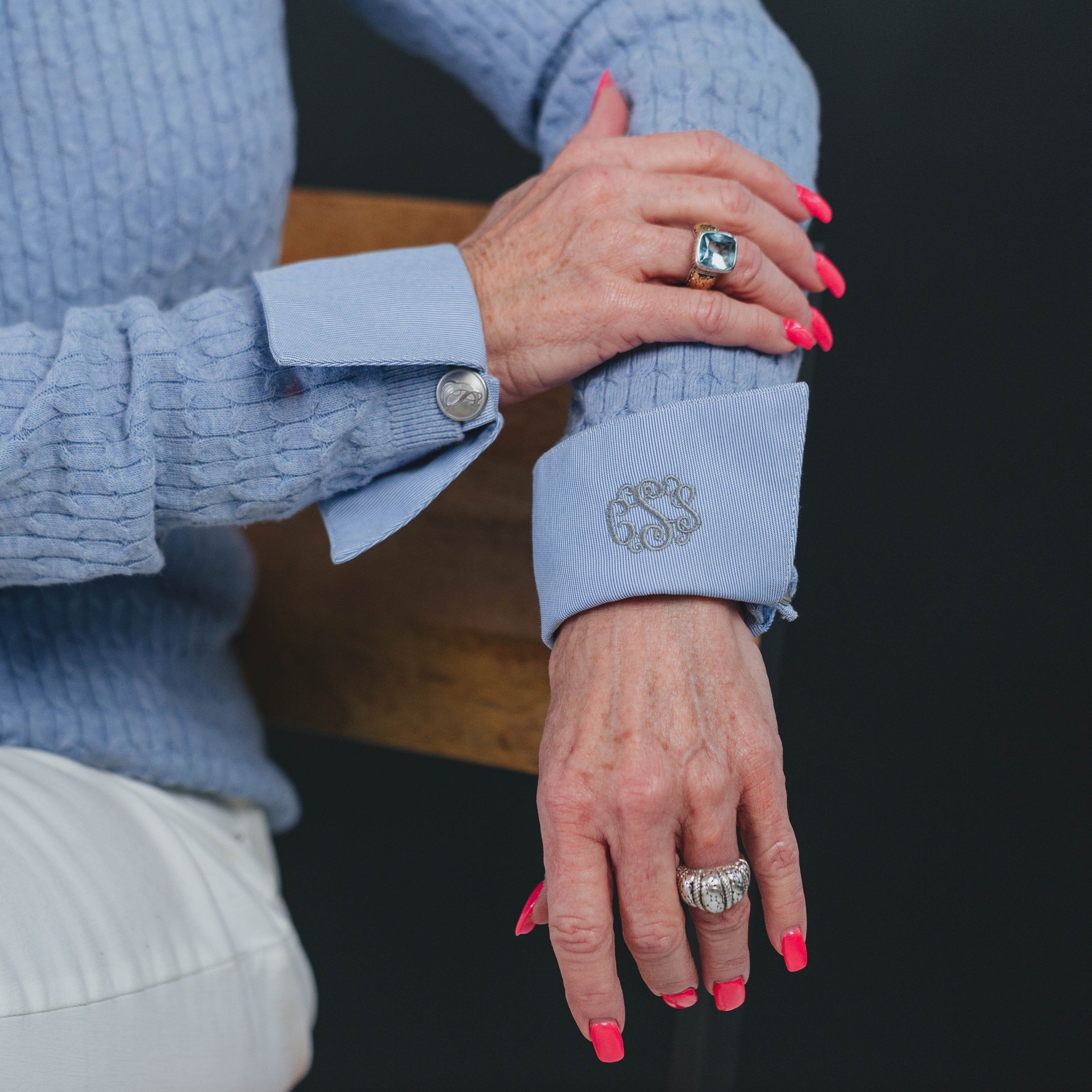 Blue Oxford Pincord French Cuffs