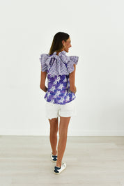 TCU Big Bow Blouse with Windowpane Plaid Trim