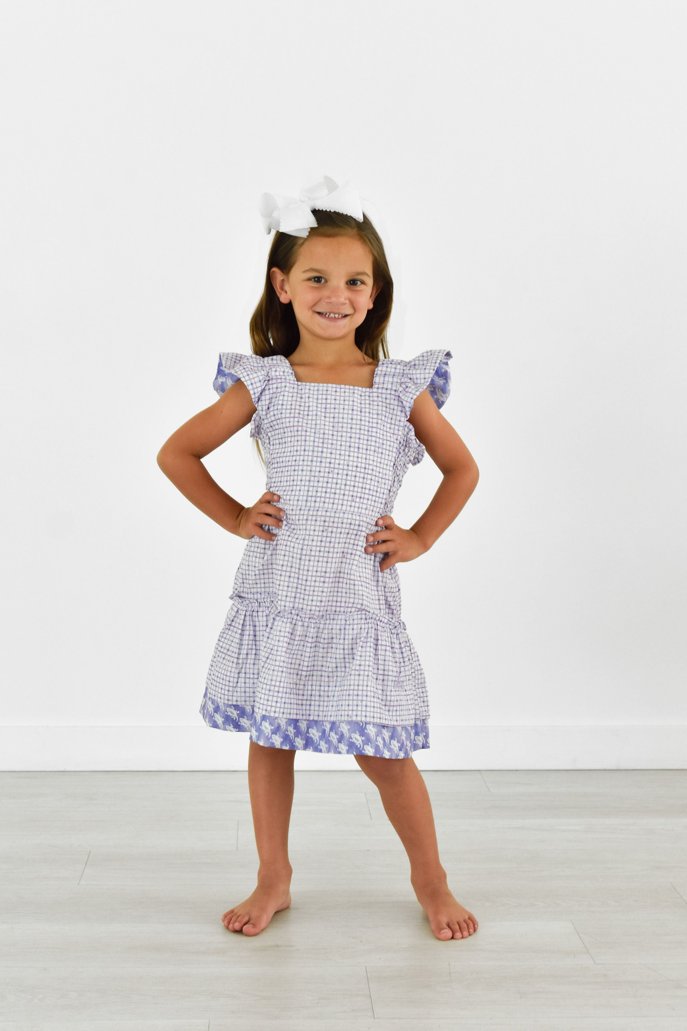 TCU "Go Frogs" Mini Me Grid Sundress with Flutter Sleeves