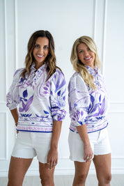 Phantom Frog Silky Blouse with 3/4 Length Sleeves