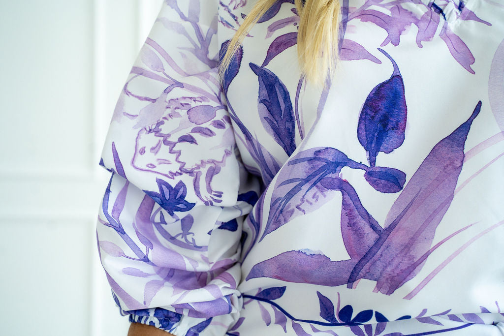 Phantom Frog Silky Blouse with 3/4 Length Sleeves