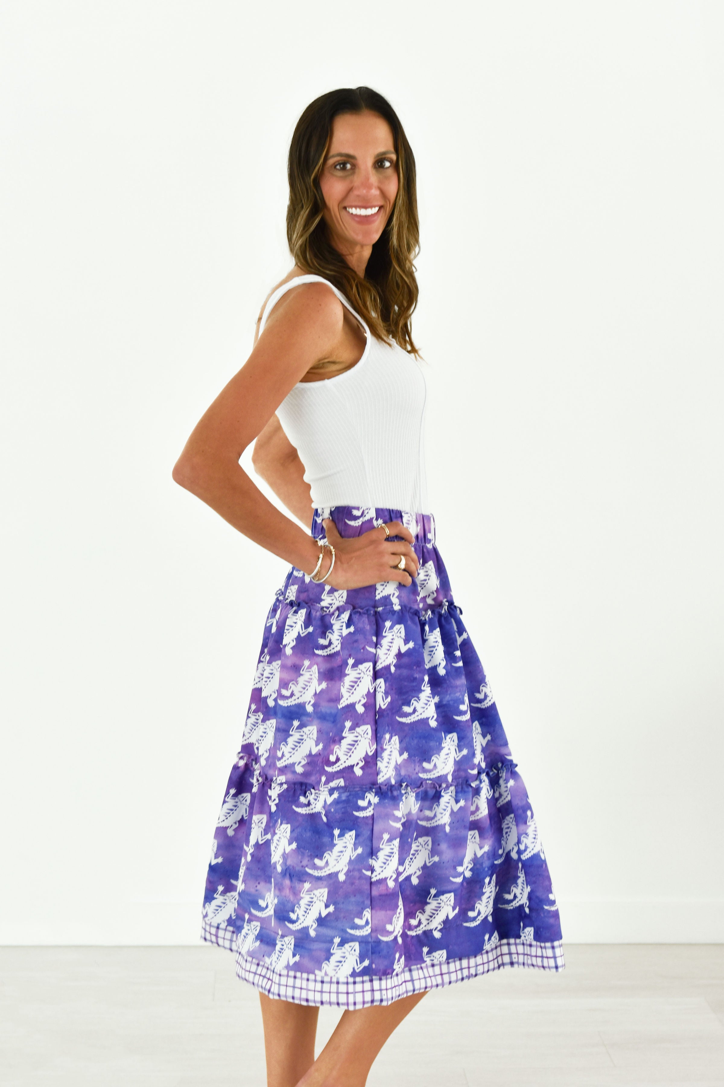 TCU Frog & Plaid Knee-Length Skirt