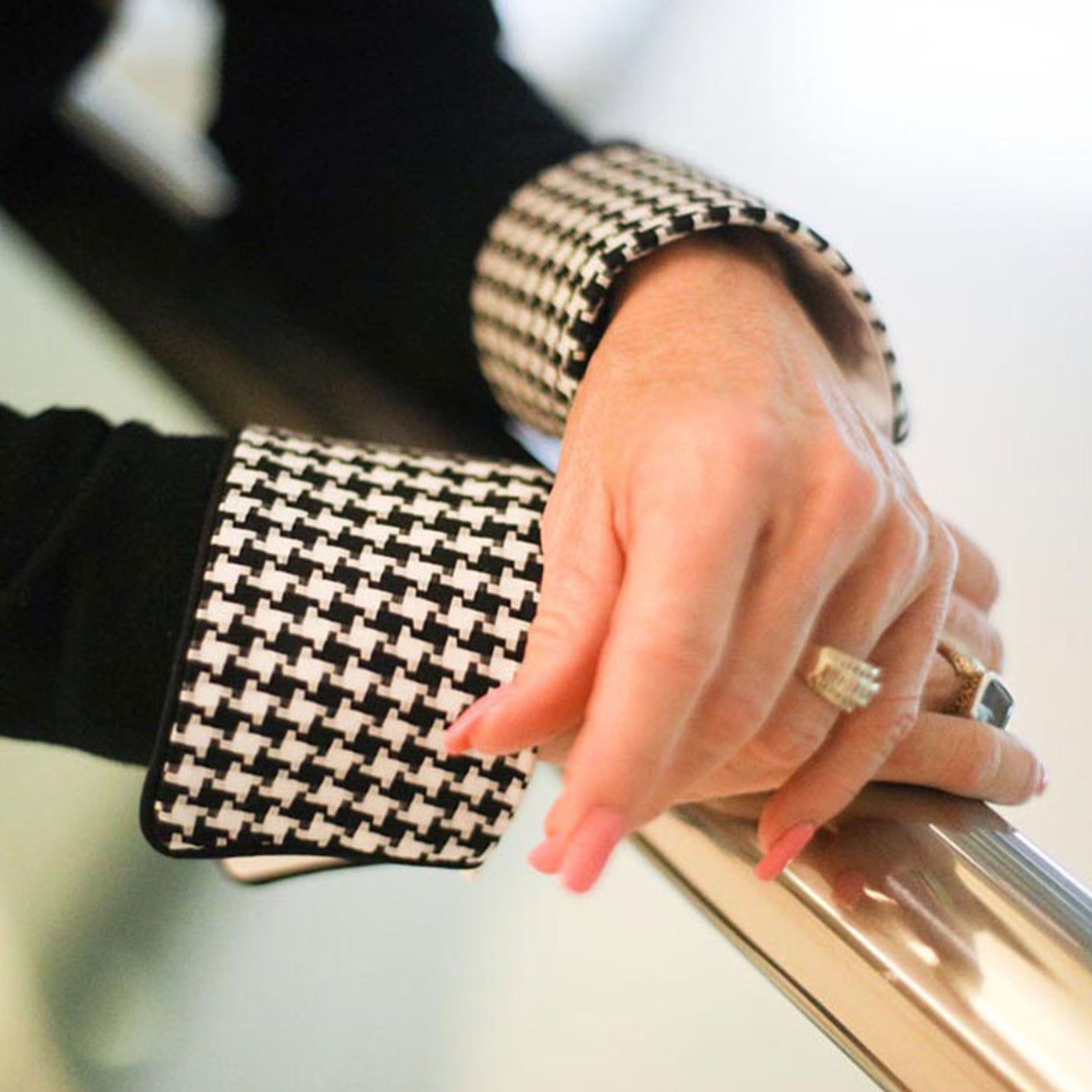 Black and white houndstooth french cuff
